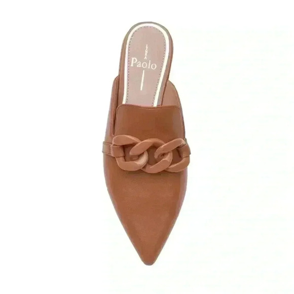 Linea Paola resin chain‎ keeper mule brown leather dress shoes women’s size 10 - Picture 1 of 8
